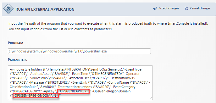 The Opsgenie Webhook parameters