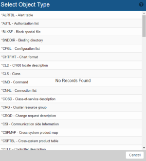 Select Object Type screen