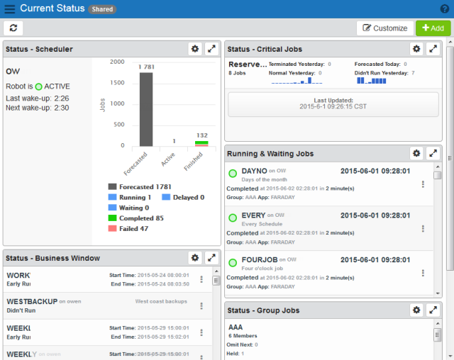 Click to view larger image. Image with some of the available dashboards displayed.