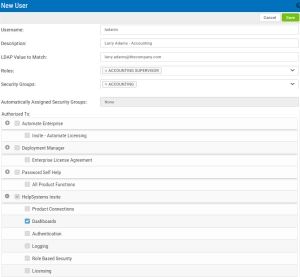 Creating a new user assigned to an Accounting role.
