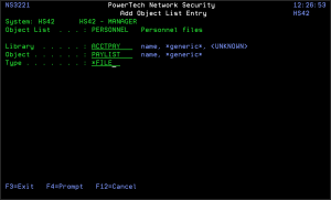 Add Object List Entry panel