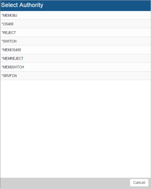 Authorities selection window 