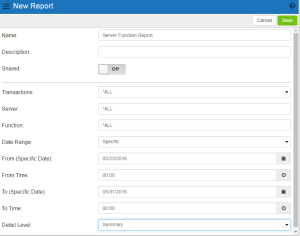 New Report screen
