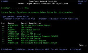 Select Target Server Functions for Object Rule panel
