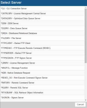 Servers Selection window