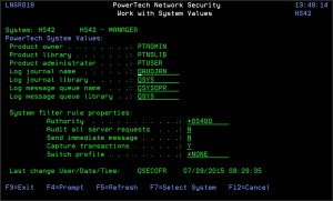 Work with System Values panel