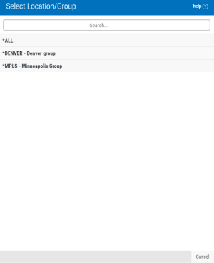 Location/Group Selection window