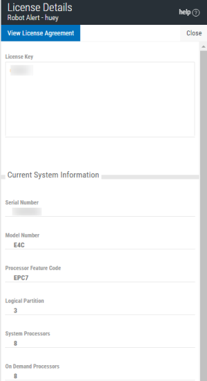 An example of the license details screen for Robot Network.