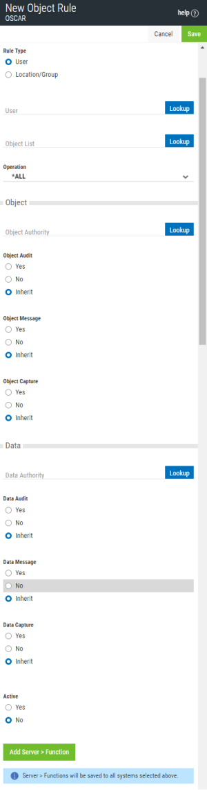 Click to view larger image. New/Edit Object Rule screen