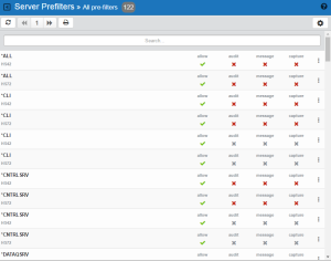 Server Pre-Filters screen