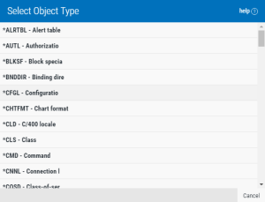 Select Object Type screen