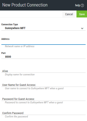 Using the New Product Connection page to add a new Automate Enterprise server connection.