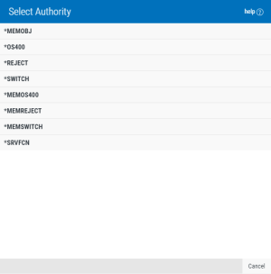 Authorities selection window 
