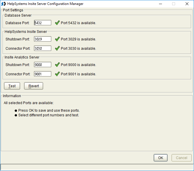 Configuring ports during installation of HelpSystems Insite.