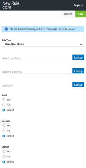 New User Rule Options