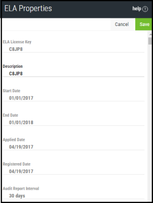 An example of the ELA Properties page.