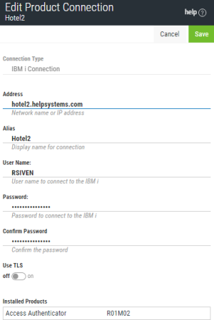 Using the Edit Product Connection page to edit the IBM i connection definition.