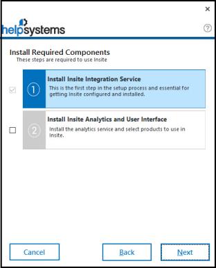 The Choose Components window during installation of HelpSystems Insite.