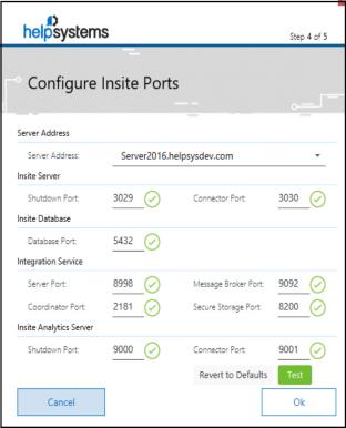 Configuring ports during installation of HelpSystems Insite.