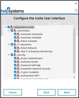 The Choose Components window during installation of HelpSystems Insite.
