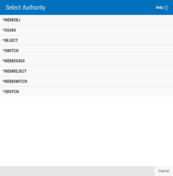 Authorities selection window 