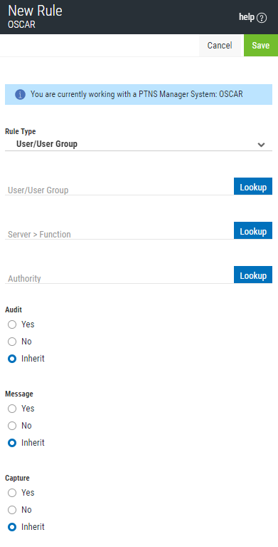 New User Rule Options