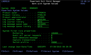 Work with System Values panel