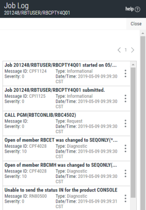 The Job Log panel.