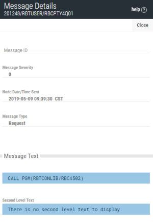The Message Detail from the Job Log panel.