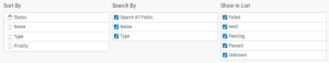 Sorting and filtering options for the Resource Monitor Status window.