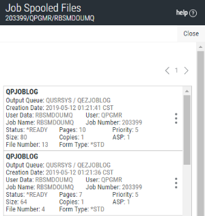 The Job Spooled Files panel.
