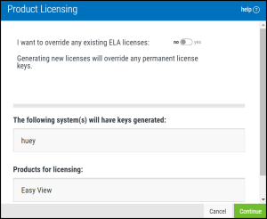 The Product Licensing screen with selected Powertech products and a system.