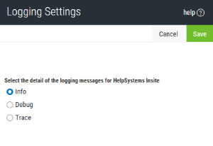 Click to view larger image. Selecting the level of logging message detail.