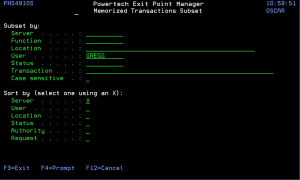 Memorized Transactions Subset panel